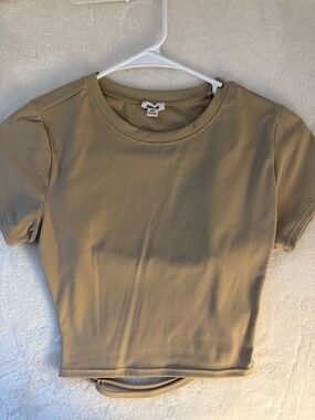 Open back Garage Olive Short Sleeve Crop Top